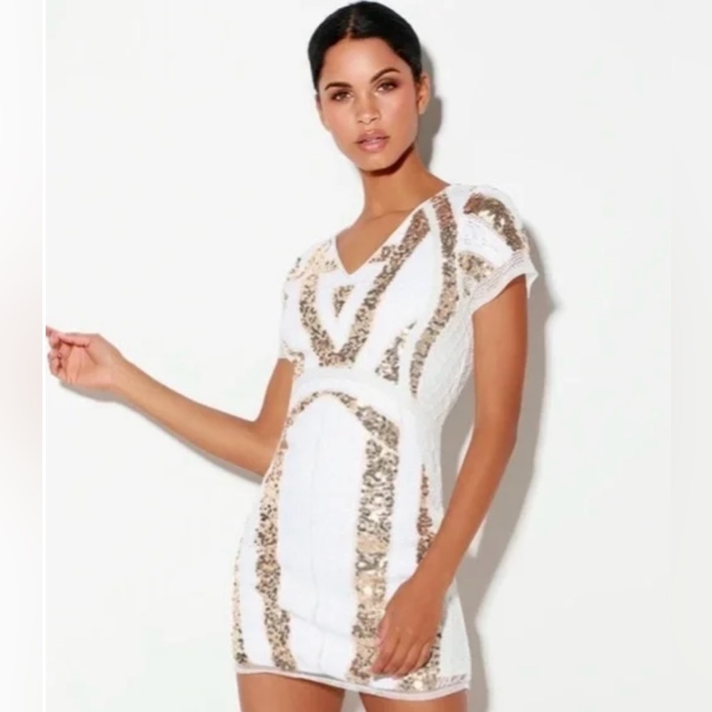 Lulu's Glam White and Gold Mini Dress